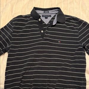 Tommy Hilfiger Men's Polo Shirt in Black with White Stripes